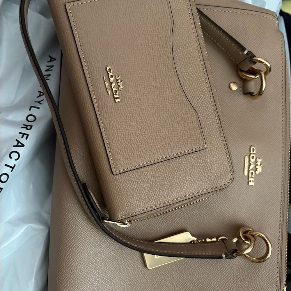 Coach Beige Leather Women's Handbag and Wallet Set